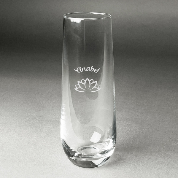Custom Lotus Flower Champagne Flute - Stemless Engraved (Personalized)
