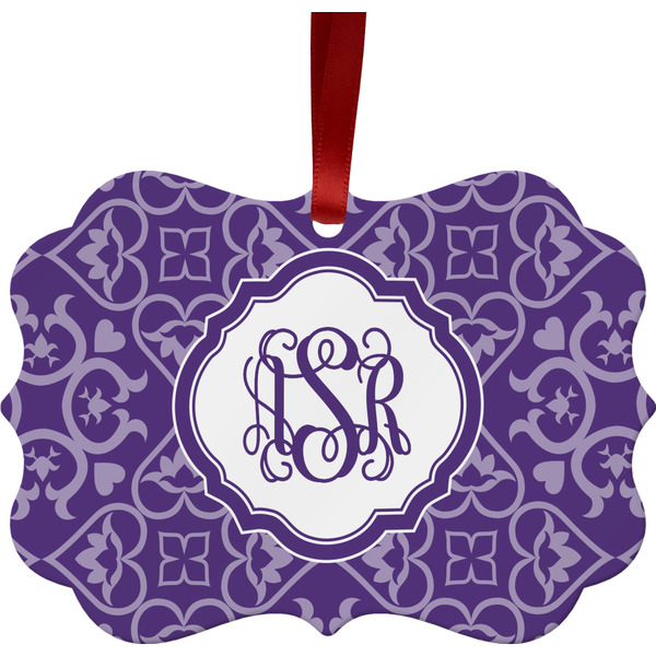 Custom Lotus Flower Metal Frame Ornament - Double Sided w/ Monogram