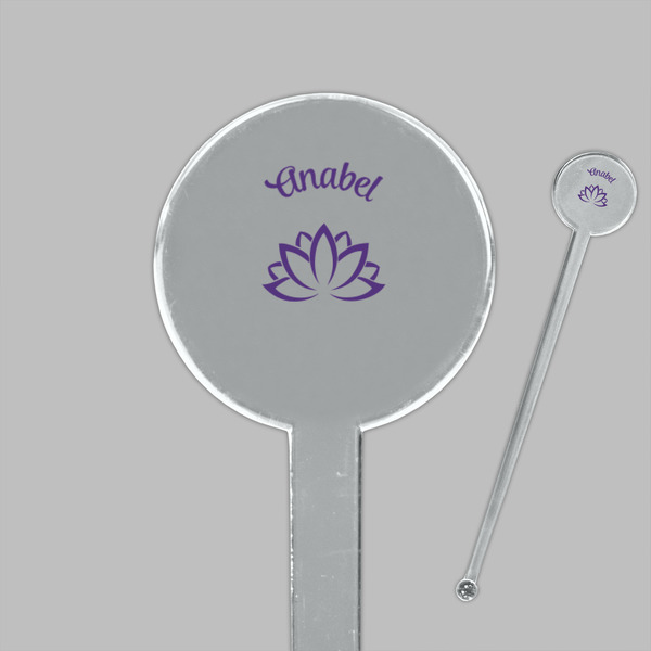 Lotus Flower Clear Plastic 7" Stir Stick - Round - Closeup