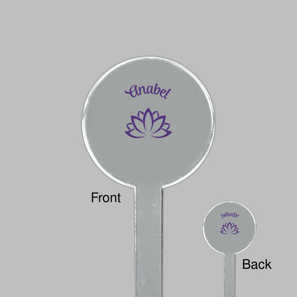 Lotus Flower Clear Plastic 7" Stir Stick - Round - Front & Back