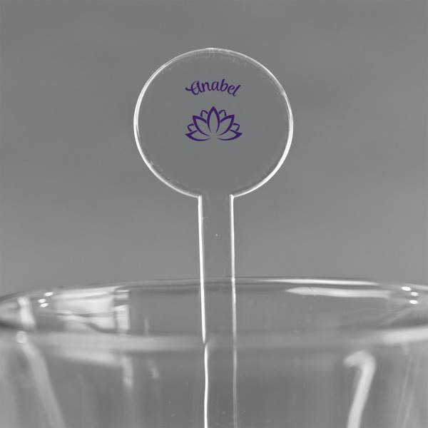 Custom Lotus Flower 7" Round Plastic Stir Sticks - Clear (Personalized)