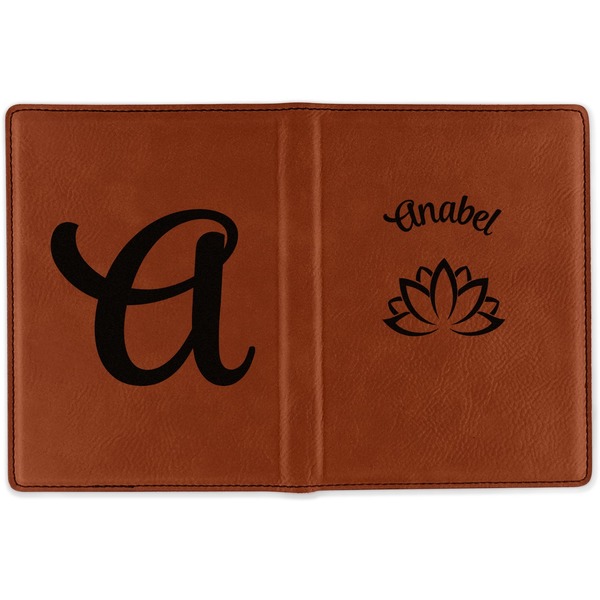 Lotus Flower Cognac Leather Passport Holder Outside Double Sided - Apvl