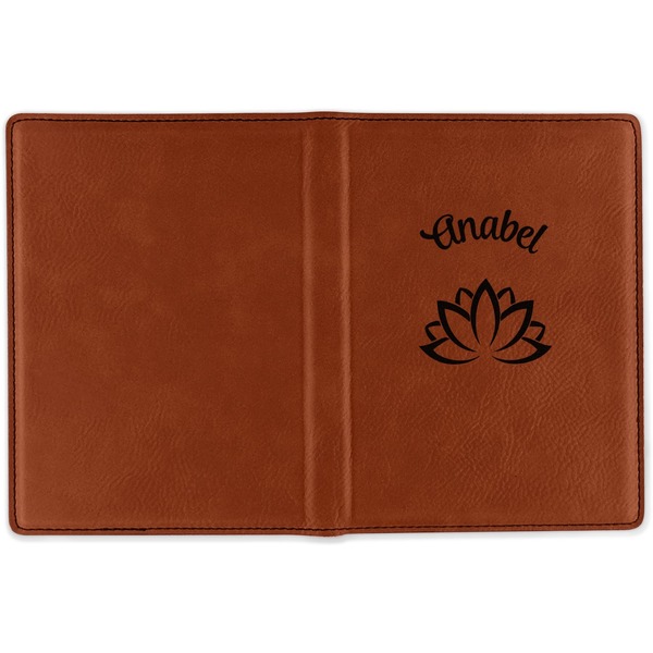Lotus Flower Cognac Leather Passport Holder Outside Single Sided - Apvl