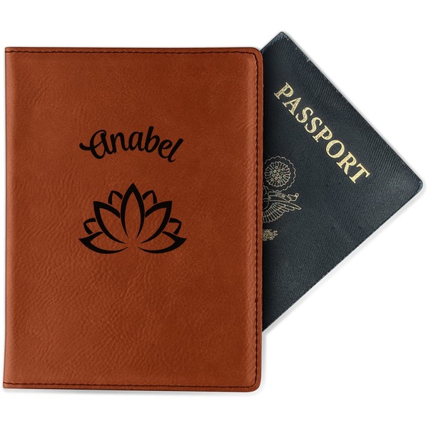 Custom Lotus Flower Passport Holder - Faux Leather - Double Sided (Personalized)
