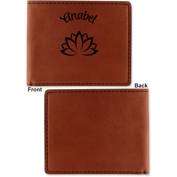 Lotus Flower Cognac Leatherette Bifold Wallets - Front and Back Single Sided - Apvl