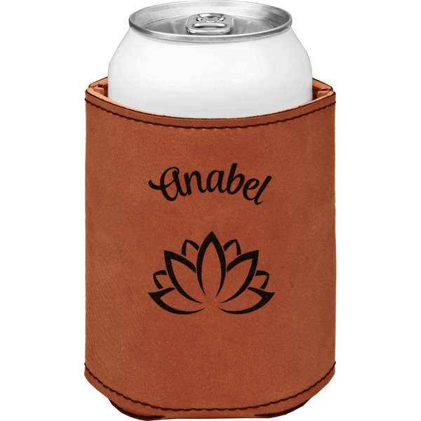 Lotus Flower Cognac Leatherette Can Sleeve - Single Front