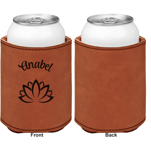 Lotus Flower Cognac Leatherette Can Sleeve - Single Sided Front and Back