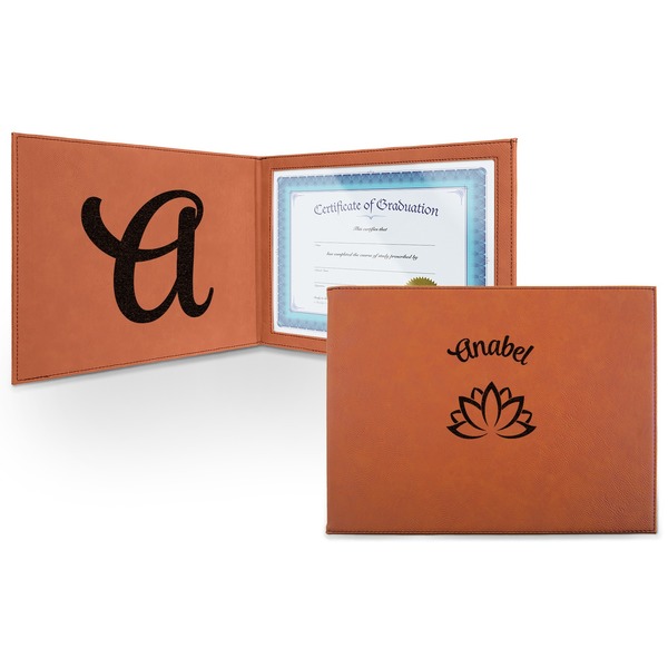 Custom Lotus Flower Leatherette Certificate Holder (Personalized)