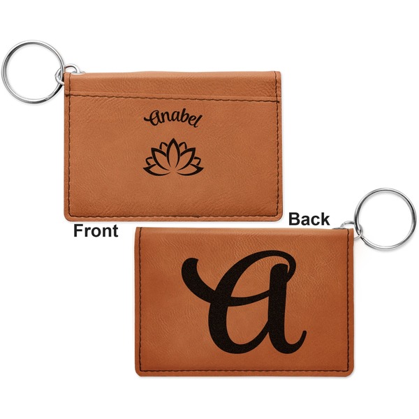 Lotus Flower Cognac Leatherette Keychain ID Holders - Front and Back Apvl