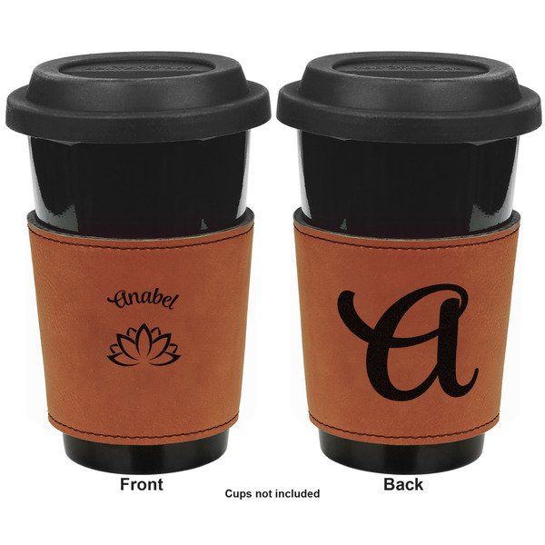 Lotus Flower Cognac Leatherette Mug Sleeve - Double Sided Apvl