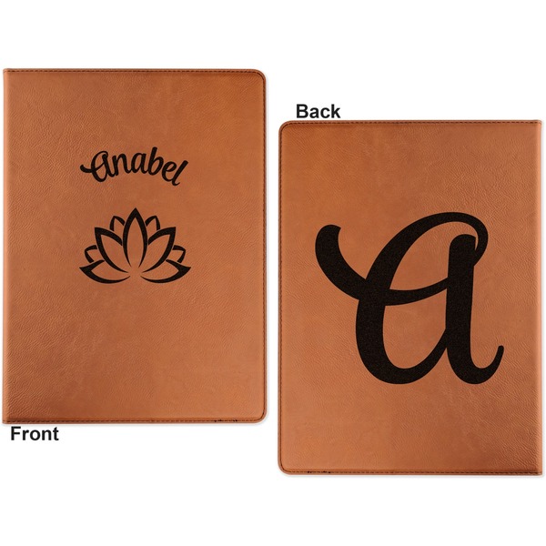 Lotus Flower Cognac Leatherette Portfolios with Notepad - Large - Double Sided - Apvl