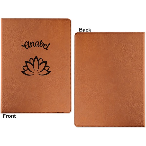 Lotus Flower Cognac Leatherette Portfolios with Notepad - Small - Single Sided- Apvl