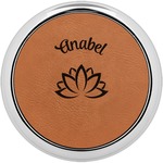 Lotus Flower Leatherette Round Coaster w/ Silver Edge - Single or Set (Personalized)
