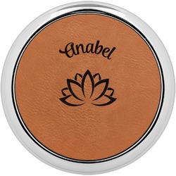 Lotus Flower Leatherette Round Coaster w/ Silver Edge - Single or Set (Personalized)