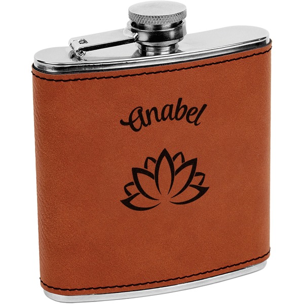 Custom Lotus Flower Leatherette Wrapped Stainless Steel Flask (Personalized)