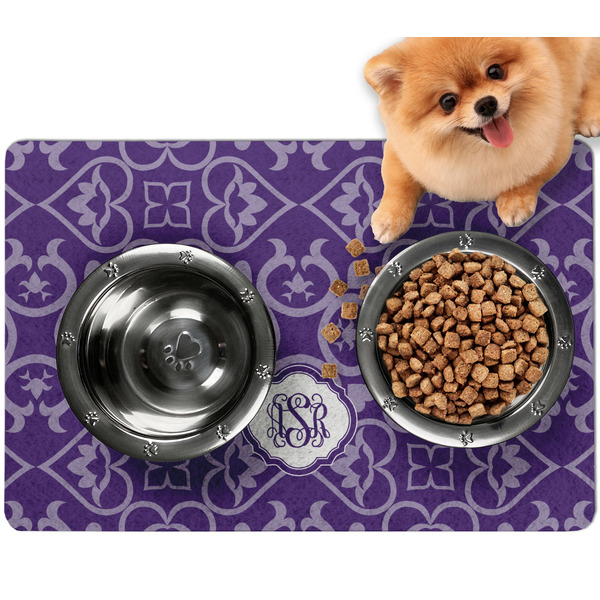 Custom Lotus Flower Dog Food Mat - Small w/ Monogram