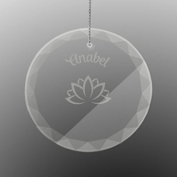 Custom Lotus Flower Engraved Glass Ornament - Round (Personalized)