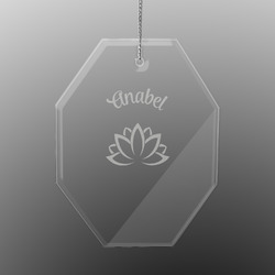 Lotus Flower Engraved Glass Ornament - Octagon (Personalized)
