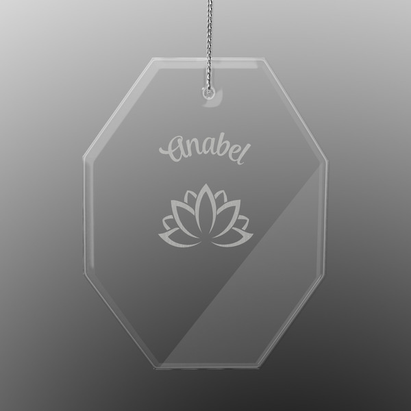 Custom Lotus Flower Engraved Glass Ornament - Octagon (Personalized)