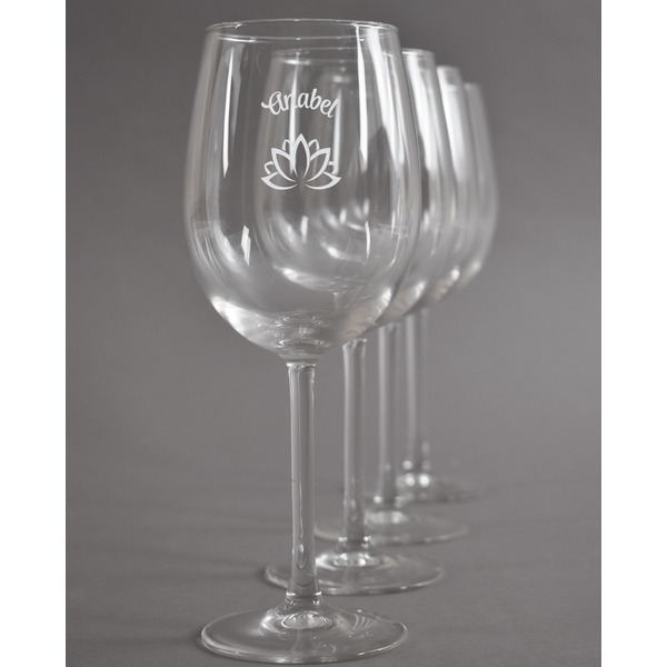 Custom Lotus Flower Wine Glasses (Set of 4) (Personalized)
