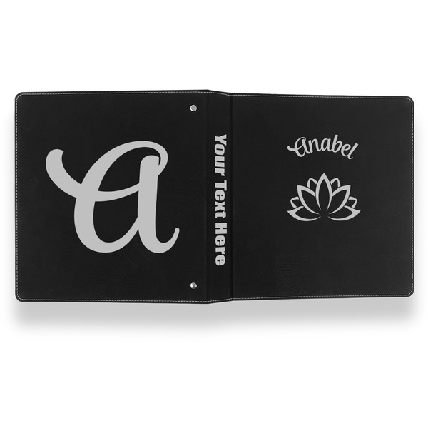 Lotus Flower Leather Binder - 1" - Black- Back Spine Front View