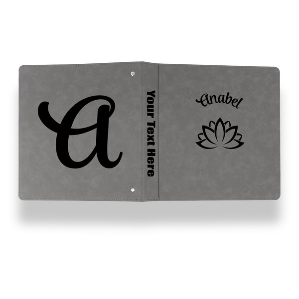 Lotus Flower Leather Binder - 1" - Grey - Back Spine Front View