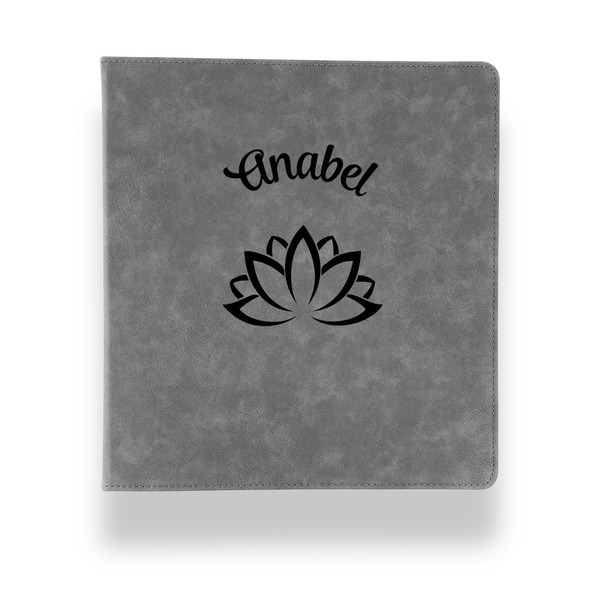 Lotus Flower Leather Binder - 1" - Grey - Front View