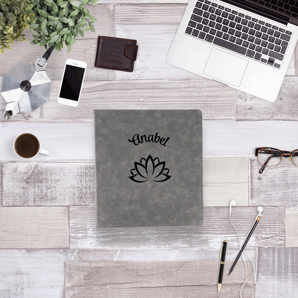 Lotus Flower Leather Binder - 1" - Grey - Lifestyle View