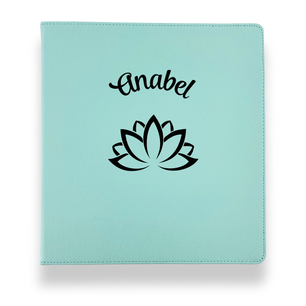 Lotus Flower Leather Binders - 1" - Teal - Front View