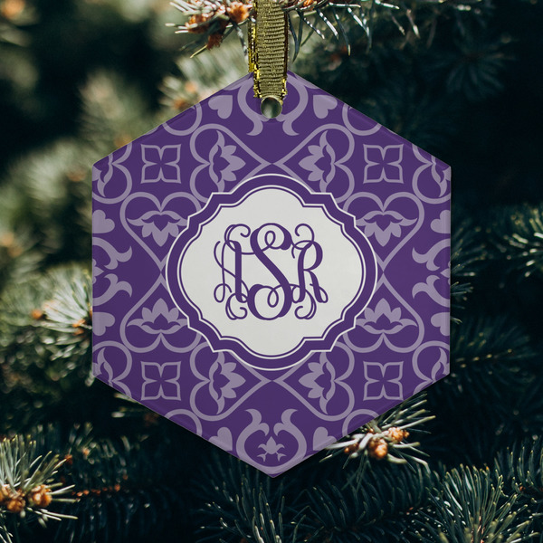 Lotus Flower Frosted Glass Ornament - Hexagon (Lifestyle)