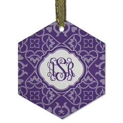 Lotus Flower Flat Glass Ornament - Hexagon w/ Monogram