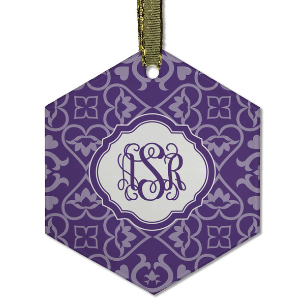 Custom Lotus Flower Flat Glass Ornament - Hexagon w/ Monogram
