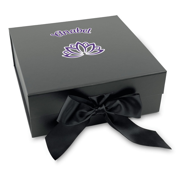 Custom Lotus Flower Gift Box with Magnetic Lid - Black (Personalized)