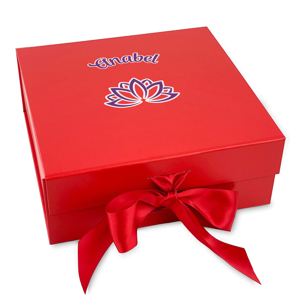 Custom Lotus Flower Gift Box with Magnetic Lid - Red (Personalized)