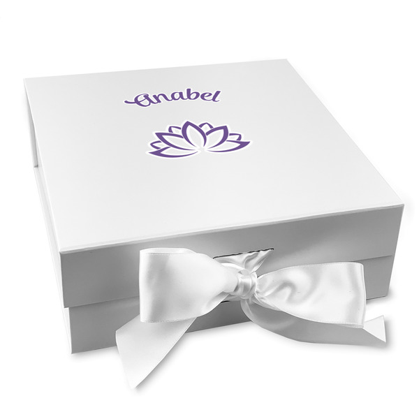 Custom Lotus Flower Gift Box with Magnetic Lid - White (Personalized)