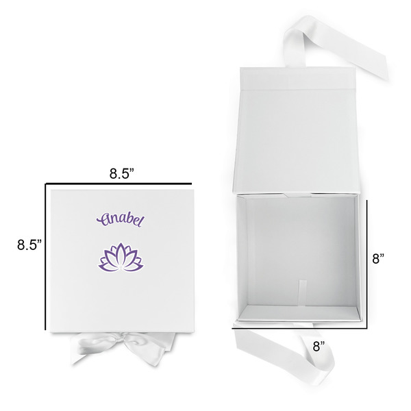 Lotus Flower Gift Boxes with Magnetic Lid - White - Open & Closed