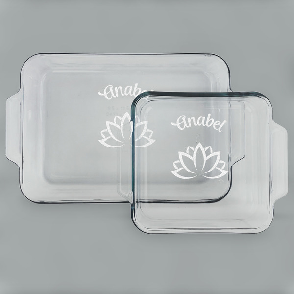 Custom Lotus Flower Set of Glass Baking & Cake Dish - 13in x 9in & 8in x 8in (Personalized)
