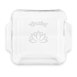 Lotus Flower Glass Cake Dish with Truefit Lid - 8in x 8in (Personalized)