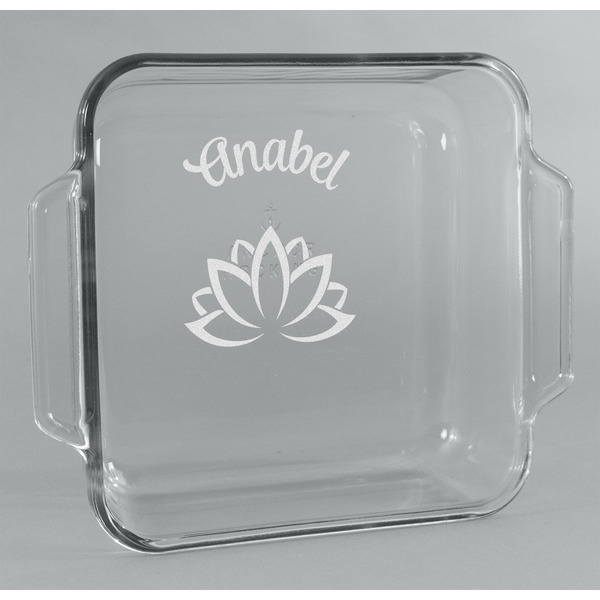 Custom Lotus Flower Glass Cake Dish - 8in x 8in (Personalized)