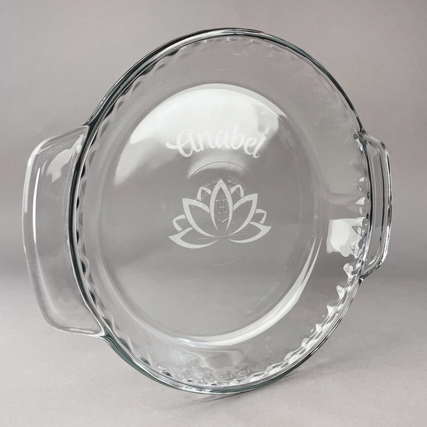 Custom Lotus Flower Glass Pie Dish - 9.5in Round (Personalized)