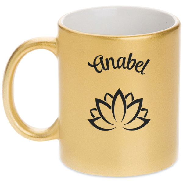 Custom Lotus Flower Metallic Gold Mug (Personalized)