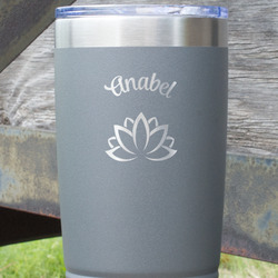 Lotus Flower 20 oz Stainless Steel Tumbler - Grey - Single Sided (Personalized)