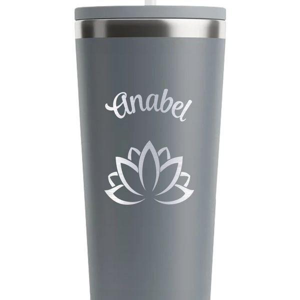 Lotus Flower Grey RTIC Everyday Tumbler - 28 oz. - Close Up