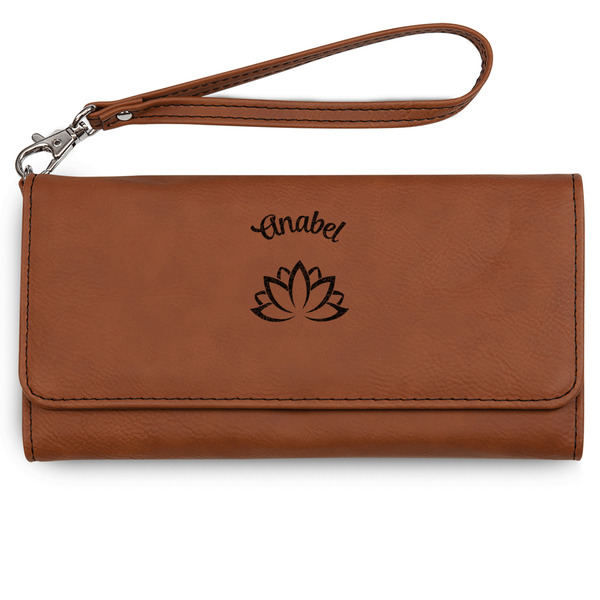 Custom Lotus Flower Ladies Leatherette Wallet - Laser Engraved - Rawhide (Personalized)