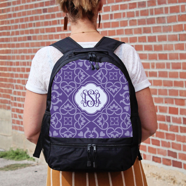 Lotus Flower Large Backpack - Black - On Back