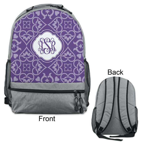 Lotus Flower Large Backpack - Gray - Front & Back View