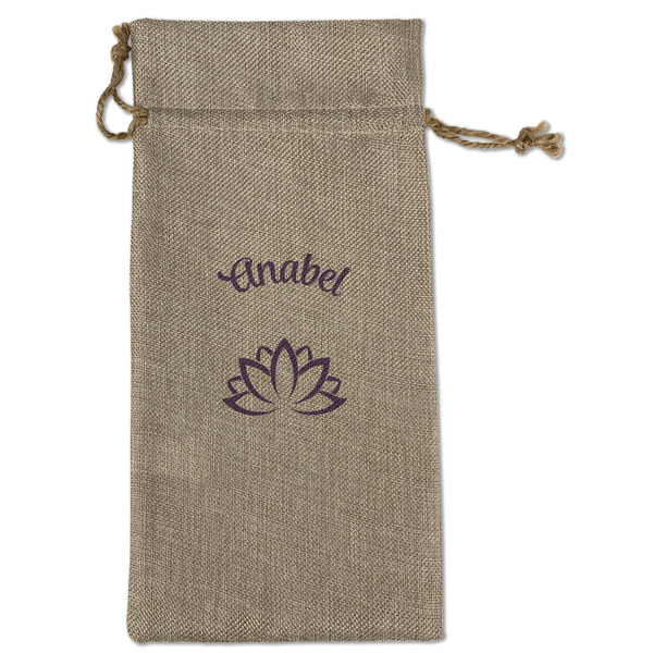 Custom Lotus Flower Large Burlap Gift Bag - Front (Personalized)