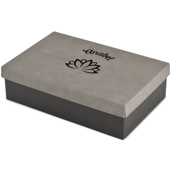 Custom Lotus Flower Large Gift Box w/ Engraved Leather Lid (Personalized)
