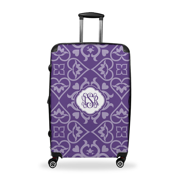 Custom Lotus Flower Suitcase - 28" Large - Checked w/ Monogram