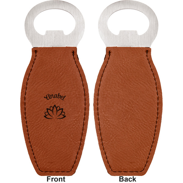 Lotus Flower Leather Bar Bottle Opener - Front and Back (single sided)